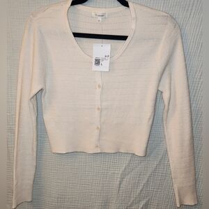 Forever 21 Juniors Cream Button Up Sweater Top L NWT